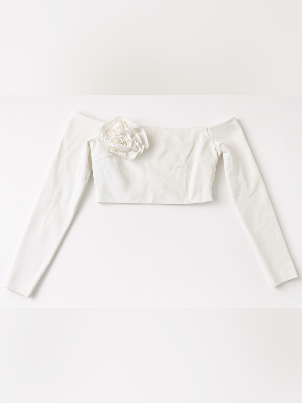 Nicholas Off White Off Shoulder Rose Crop Top Long Sleeve XL